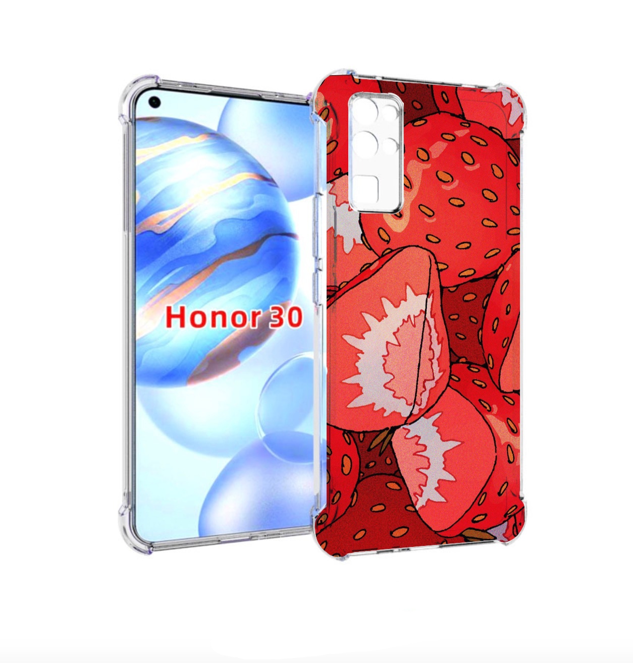 

Чехол бампер MyPads рисованная-клубника для Honor 30 (BMH-AN10), Прозрачный, Tocco