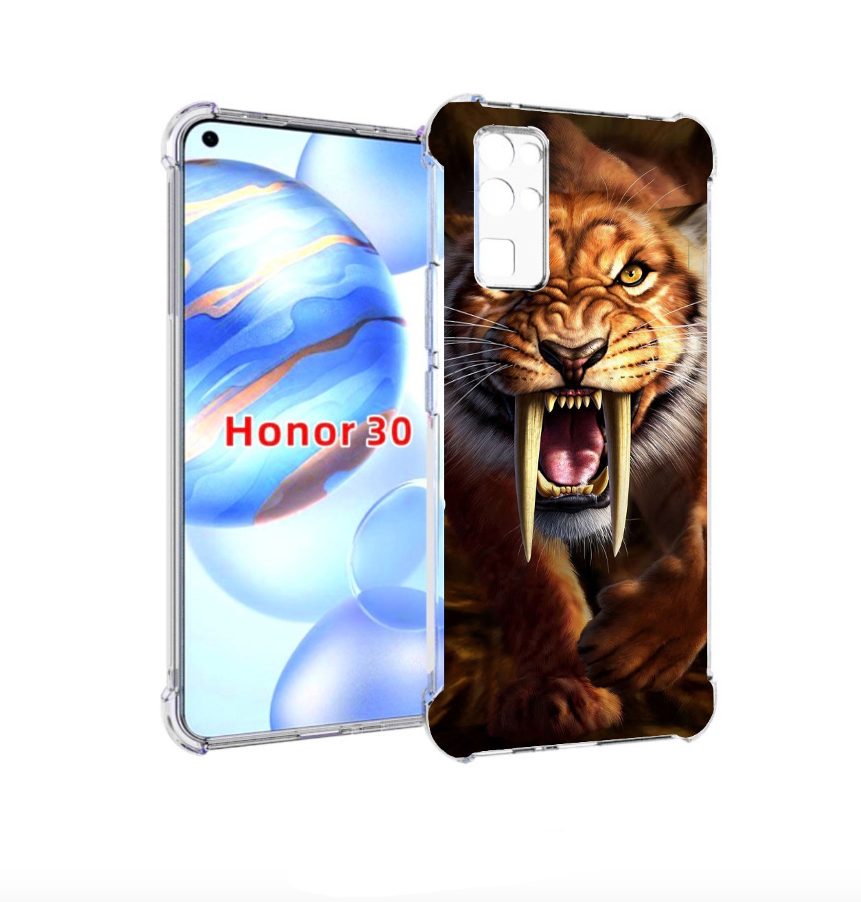 

Чехол бампер MyPads саблезубый злой тигр для Honor 30 (BMH-AN10), Прозрачный, Tocco