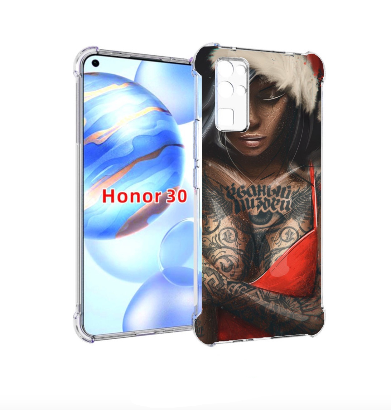 

Чехол бампер MyPads санта-клаус-девушка для Honor 30 (BMH-AN10), Прозрачный, Tocco