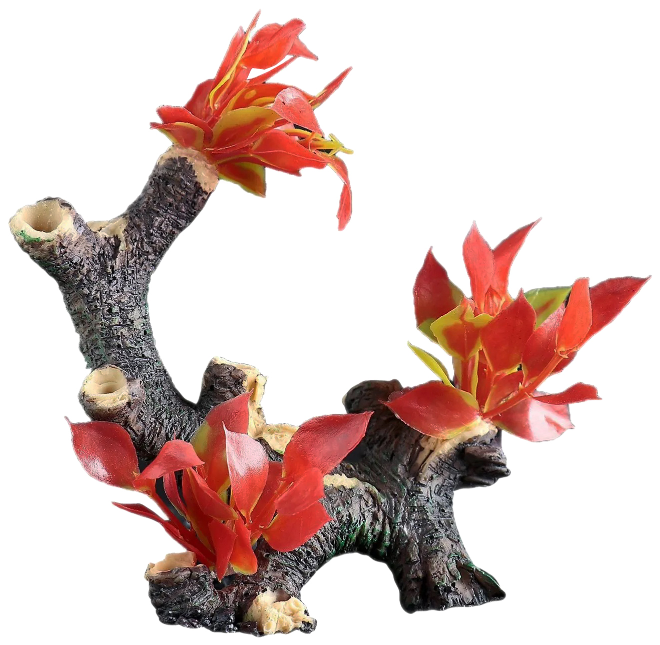 

Декор для аквариума Коряга с растениями, 15 х 7 х 16,5 см, Коричневый;красный