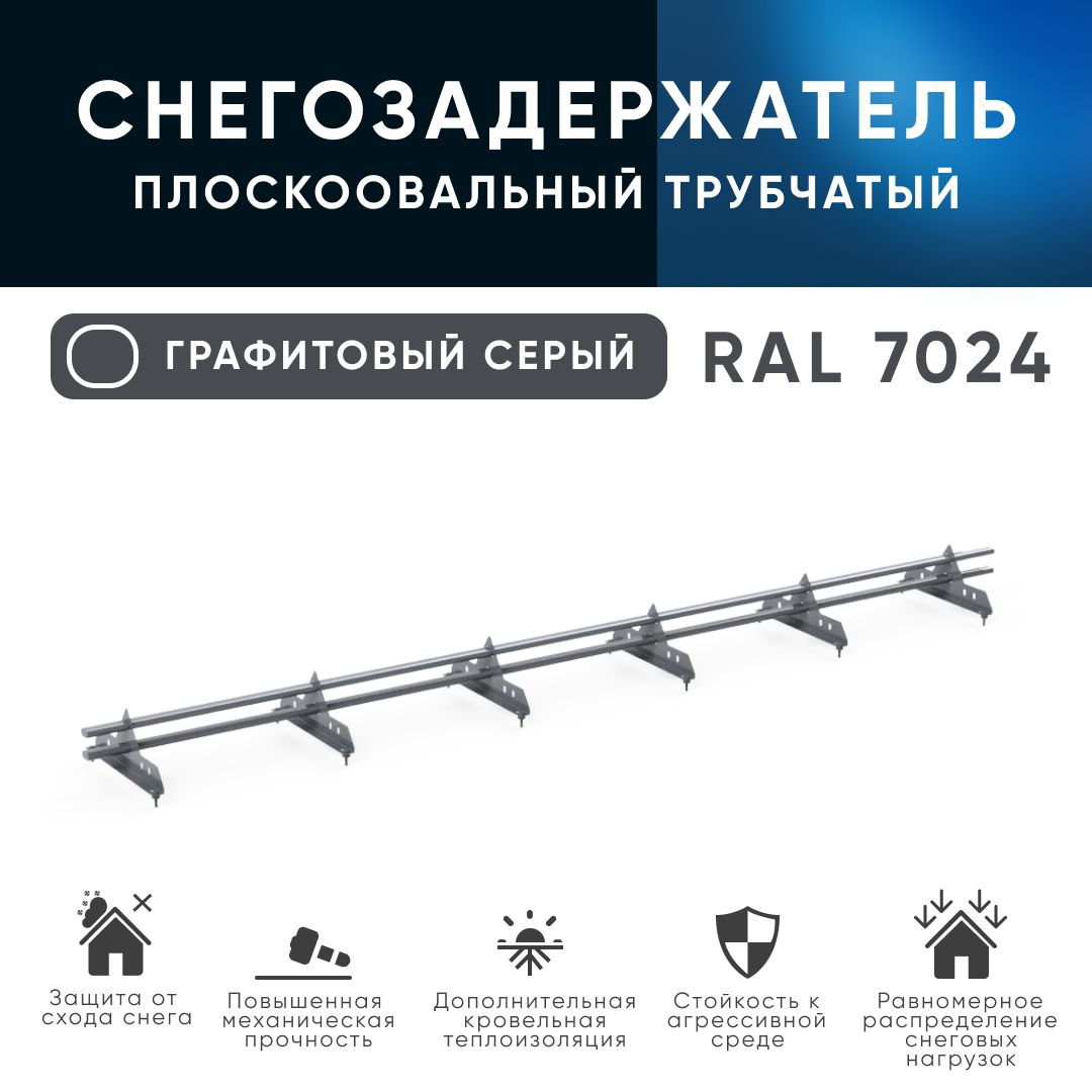 Снегозадержатель трубчатый, кровельный, PP ROLLED, RAL 7024 40 20х1.5, 3шт по 1м