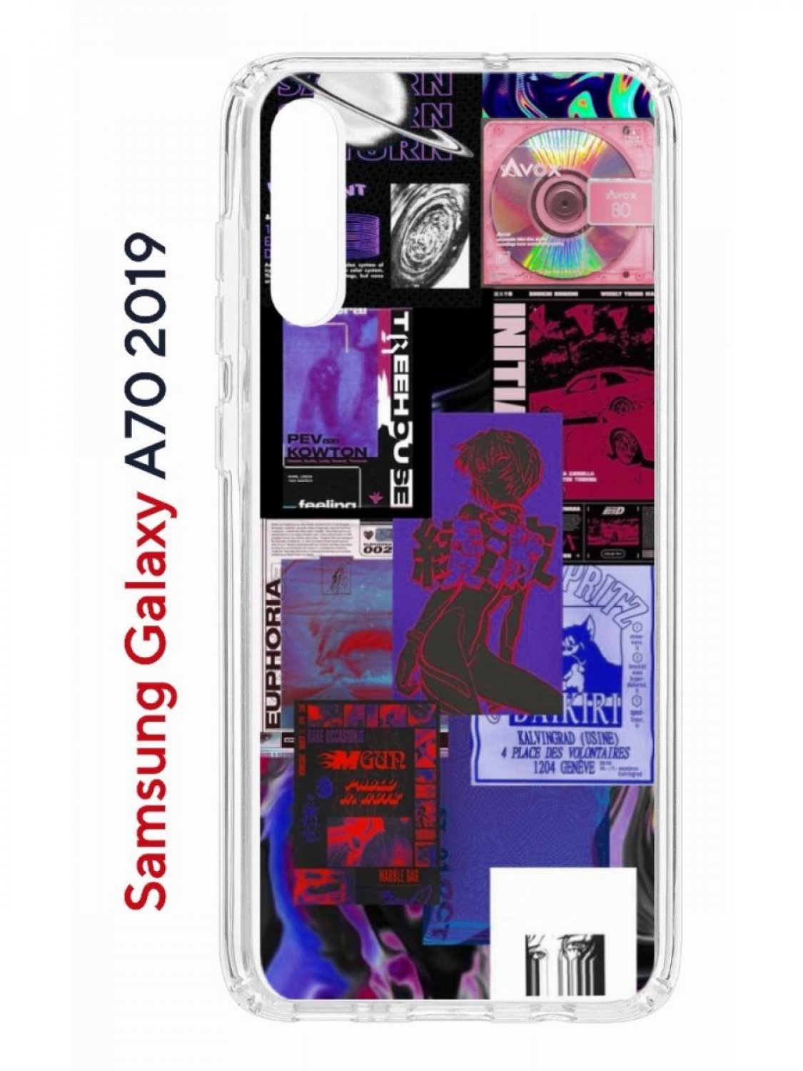 Чехол на Samsung A70 Kruche Print Стикеры Киберпанк,противоударный бампер,с защитой камеры