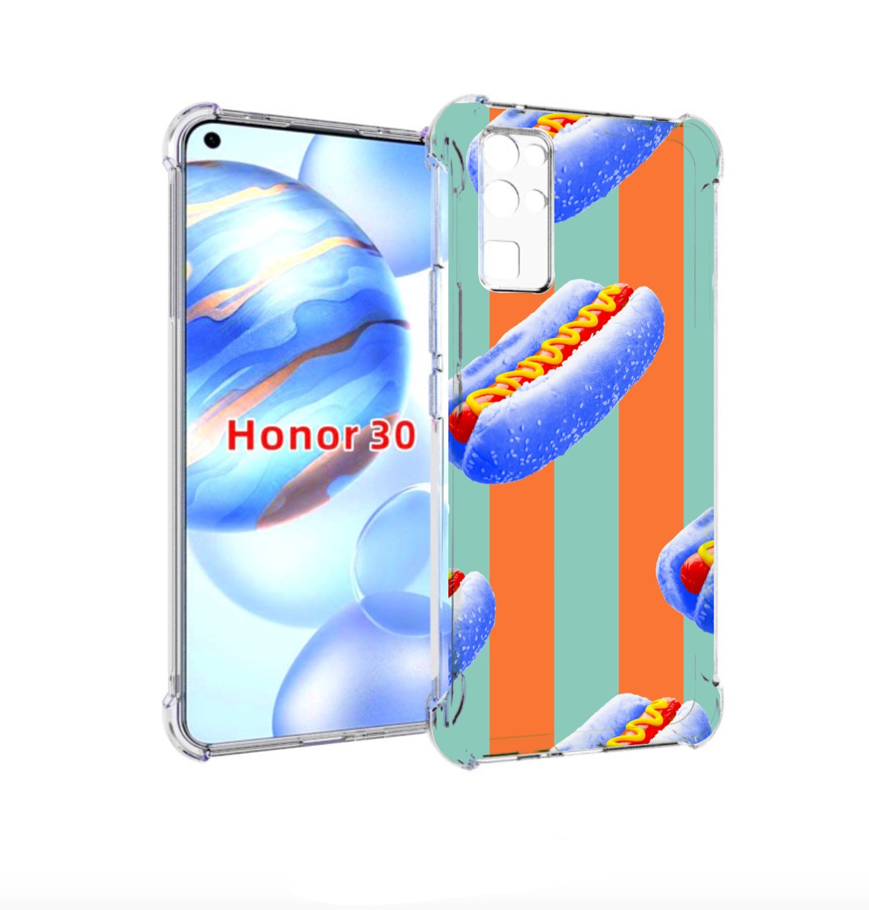 

Чехол бампер MyPads синие хотдоги для Honor 30 (BMH-AN10) против, Прозрачный, Tocco