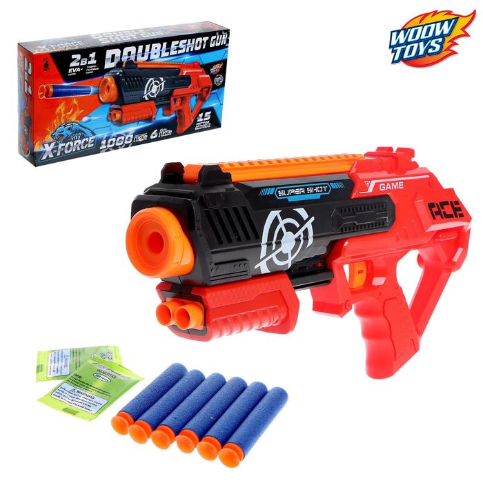 Бластер игрушечный DOUBLESHOT GUN, стреляет мягкими пулями, бластер doubleshot gun стреляет мягкими пулями