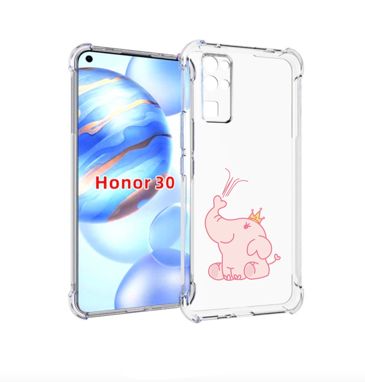 

Чехол бампер MyPads слоник-принц детский для Honor 30 (BMH-AN10), Прозрачный, Tocco