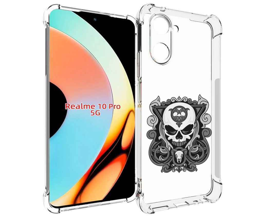 

Чехол бампер MyPads орнамент-на-черепе для Realme 10 Pro противо..., Прозрачный, Tocco