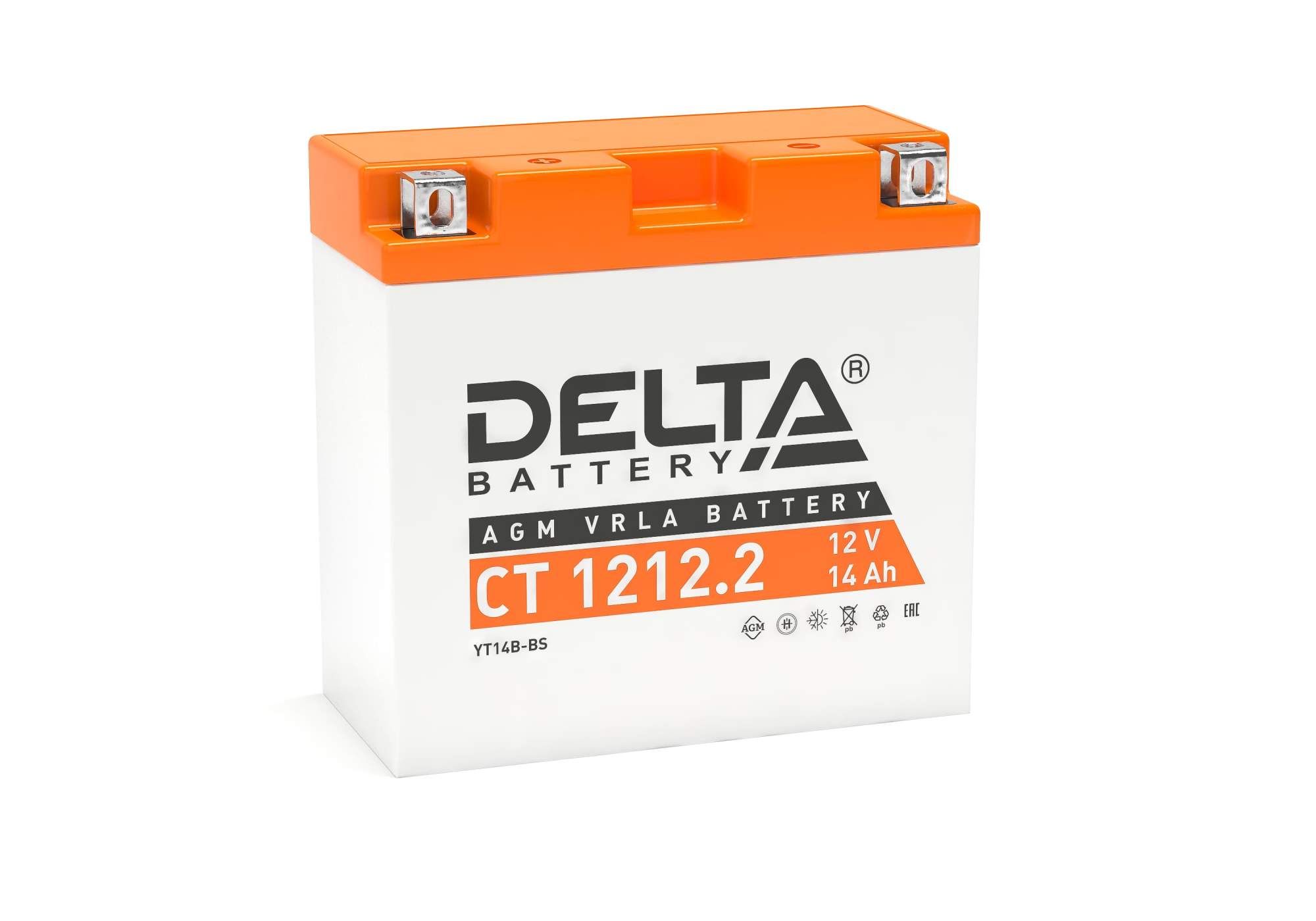 

Аккумулятор автомобильный DELTA AGM CT 1212.2 12Ah ПП 155A (YT14B-BS), DELTA 1