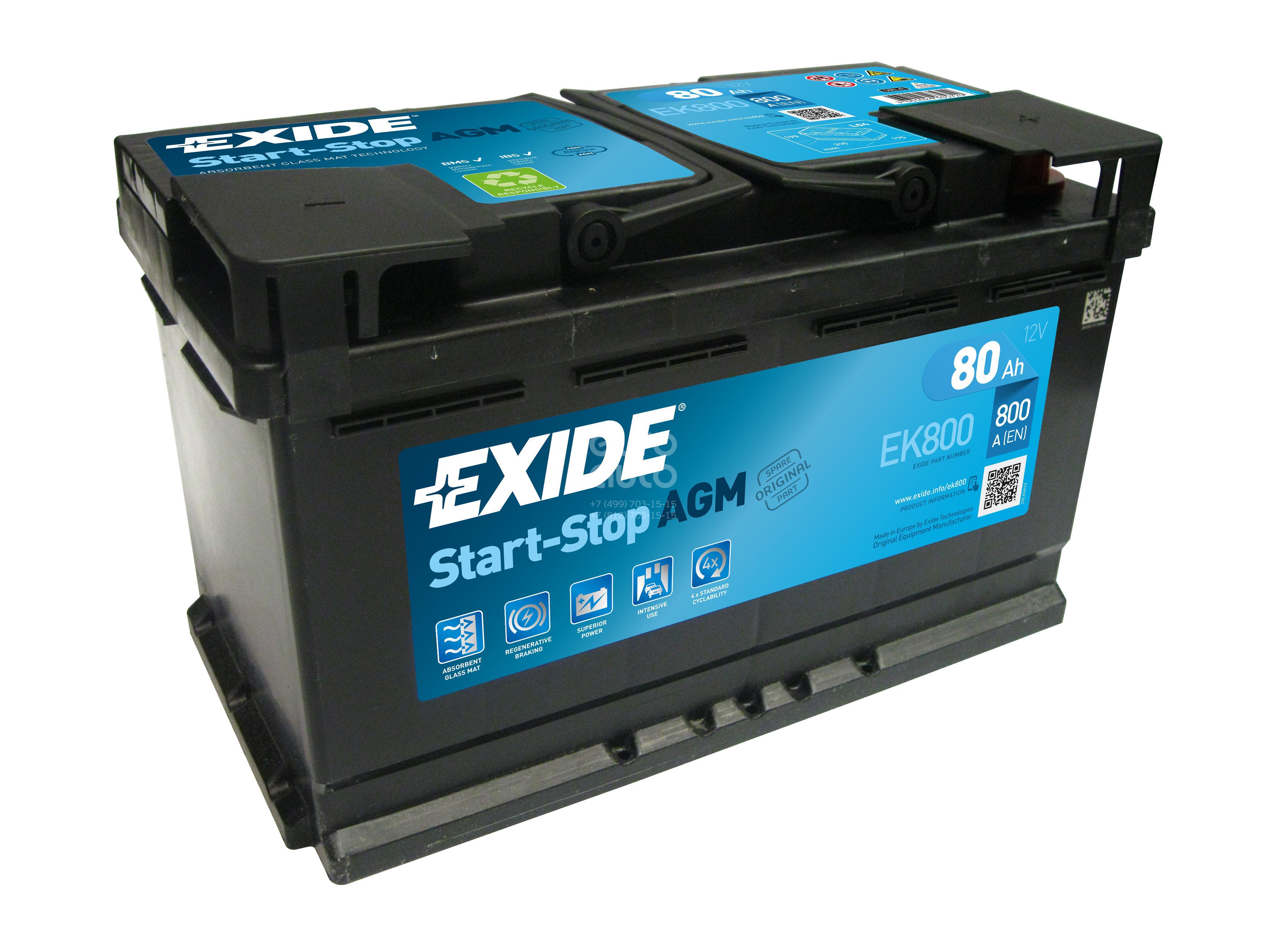 Аккумулятор автомобильный EXIDE AGM EK800 80Ah ОП 800A Аккумулятор (АКБ) EXIDE AGM EK800 80Ah ОП 800A