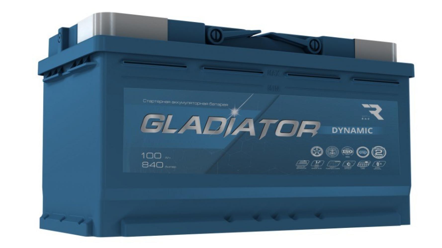 Аккумулятор автомобильный GLADIATOR Dynamic 100Ah ОП 840А
