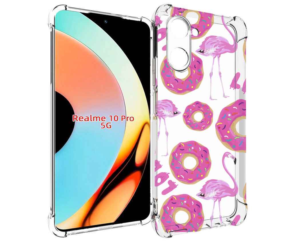 

Чехол бампер MyPads пончики-фламинго для Realme 10 Pro противоуд..., Прозрачный, Tocco