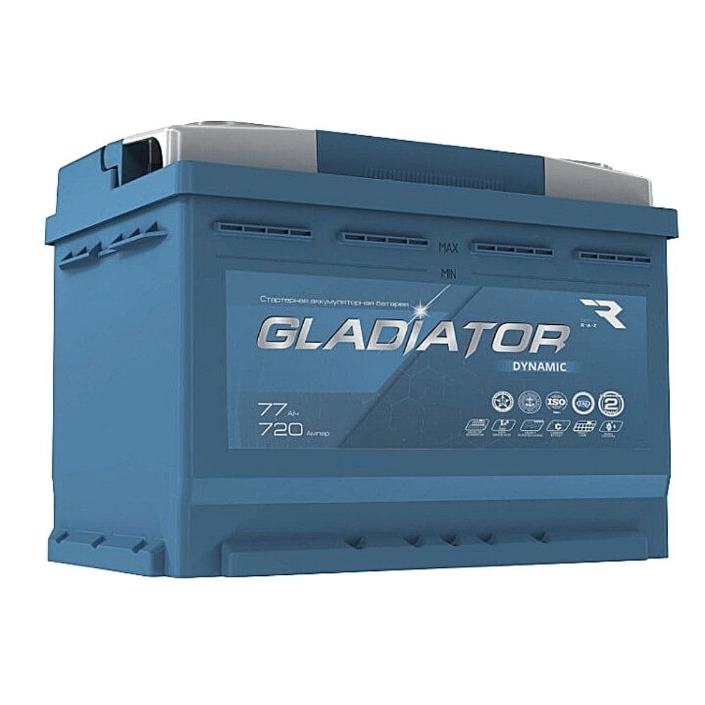 

Аккумулятор автомобильный GLADIATOR Dynamic 77Ah ПП 720А, GLADIATOR 1