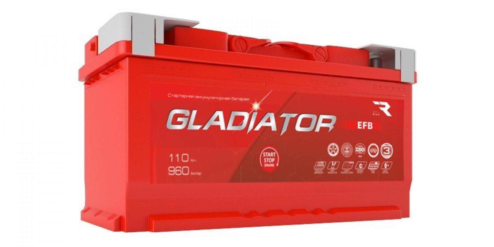 

Аккумулятор автомобильный GLADIATOR EFB 110Ah ОП 960А, GLADIATOR 1