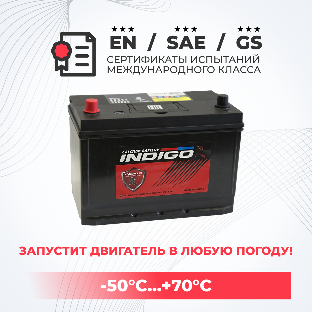

Аккумулятор автомобильный INDIGO-R 115D31R 95Ah ПП 750A Asia (борт), INDIGO 1