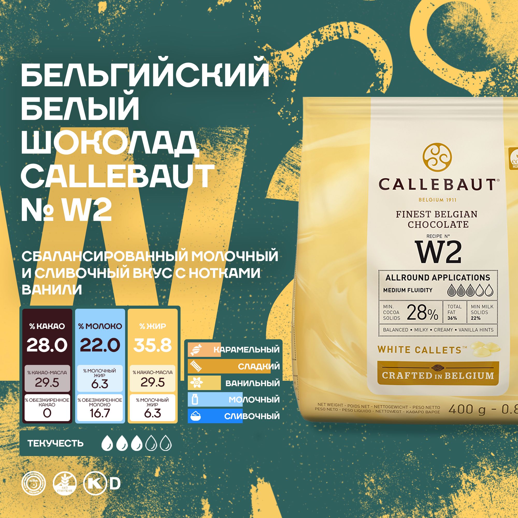 

Шоколад Callebaut W2 Бельгийский белый, 7 шт х 0,4 кг, Callebaut CW2