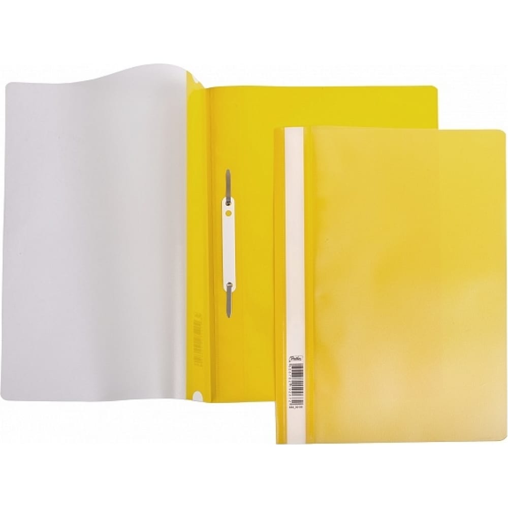 Папка -скоросшиватель Hatber желтая пластиковая с перфорацией прозрачный верх, 140/180 мкм