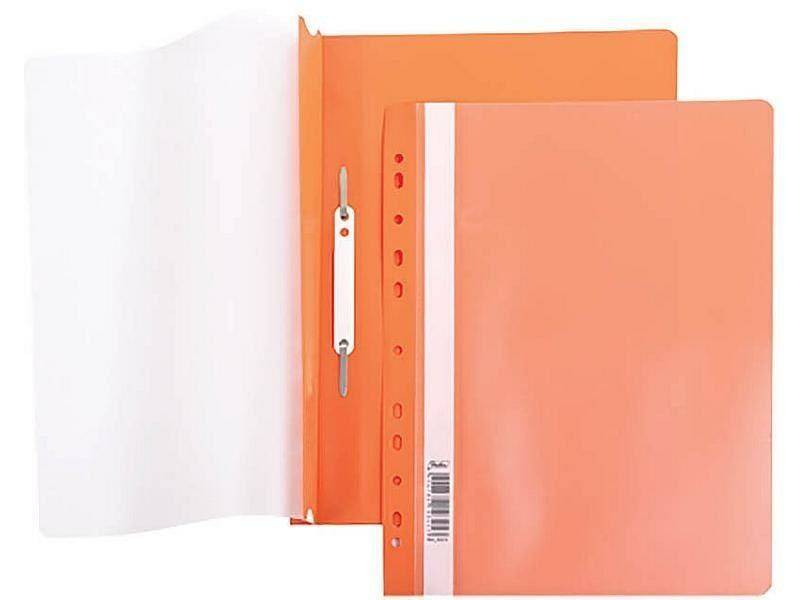 Папка-скоросшиватель Hatber оранжевая пластиковая с перфорацией прозрач. верх, 140/180 мкм