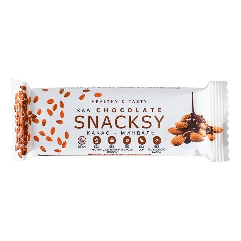 Батончик Snacksy Raw Chocolate с какао и миндалем 55 г