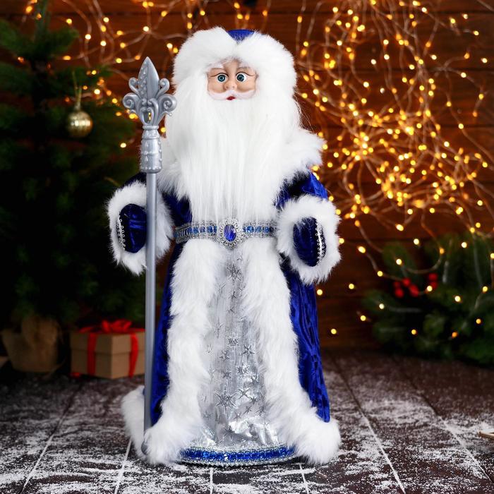Новогодняя фигурка Зимнее волшебство Дед Мороз в сине-серебристой шубе 6939404 25x25x50 см