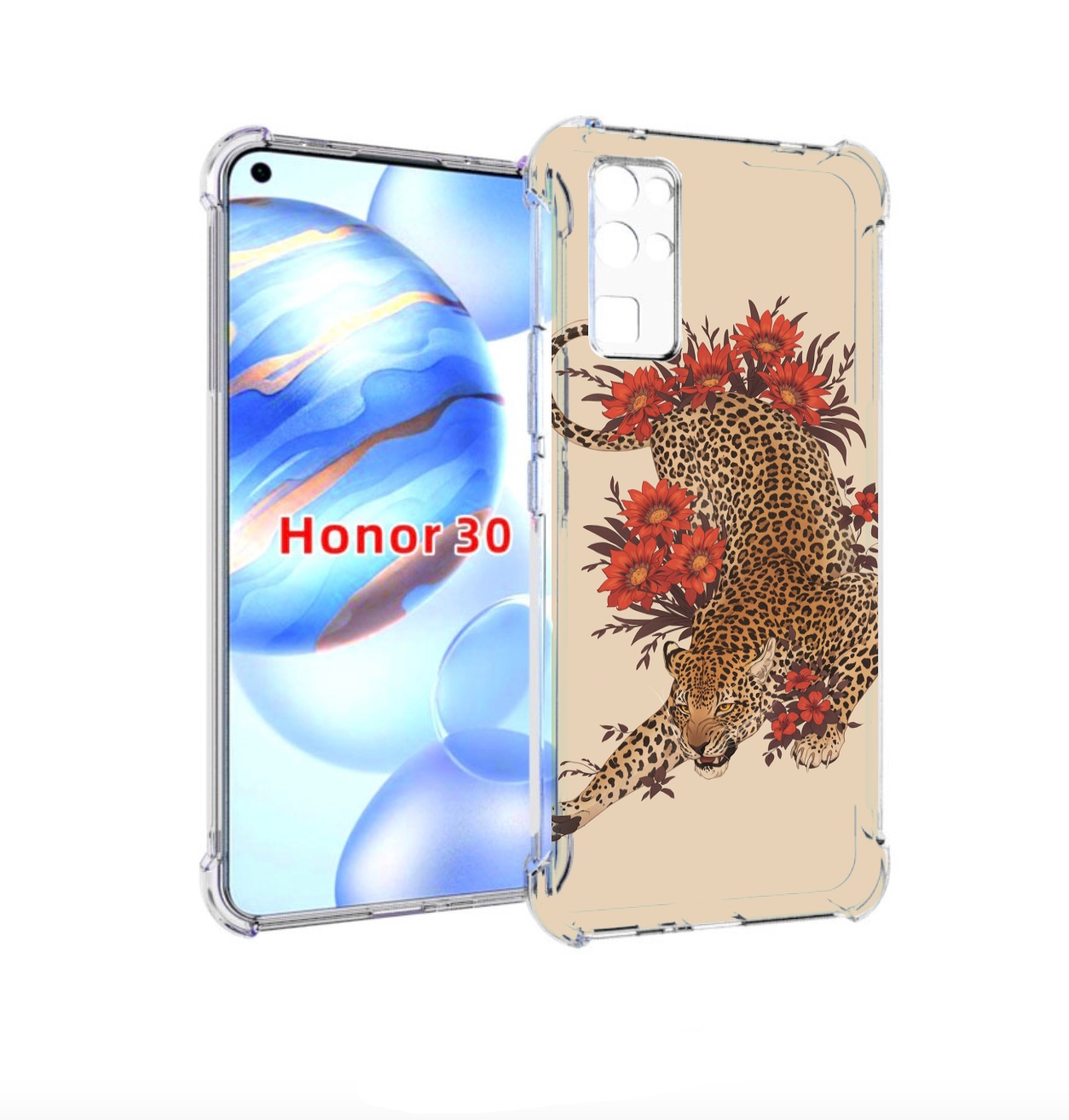 

Чехол бампер MyPads тигр-из-цветов для Honor 30 (BMH-AN10) проти, Прозрачный, Tocco