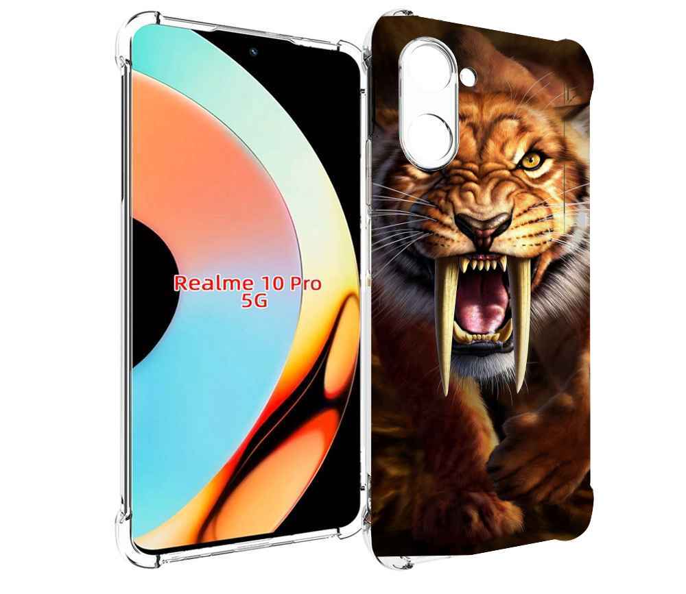 

Чехол бампер MyPads саблезубый злой тигр для Realme 10 Pro проти..., Прозрачный, Tocco
