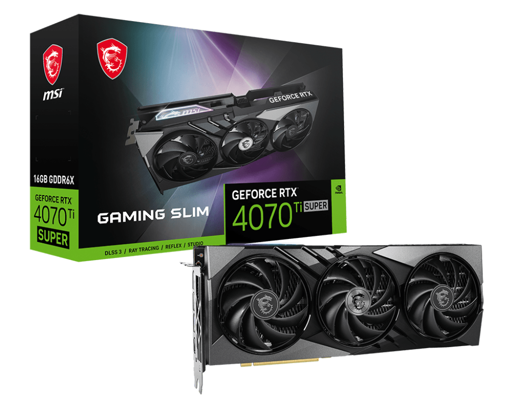 

Видеокарта MSI NVIDIA GeForce RTX 4070 TI Super Gaming Slim, Черный, GeForce RTX 4070 TI Super Gaming Slim