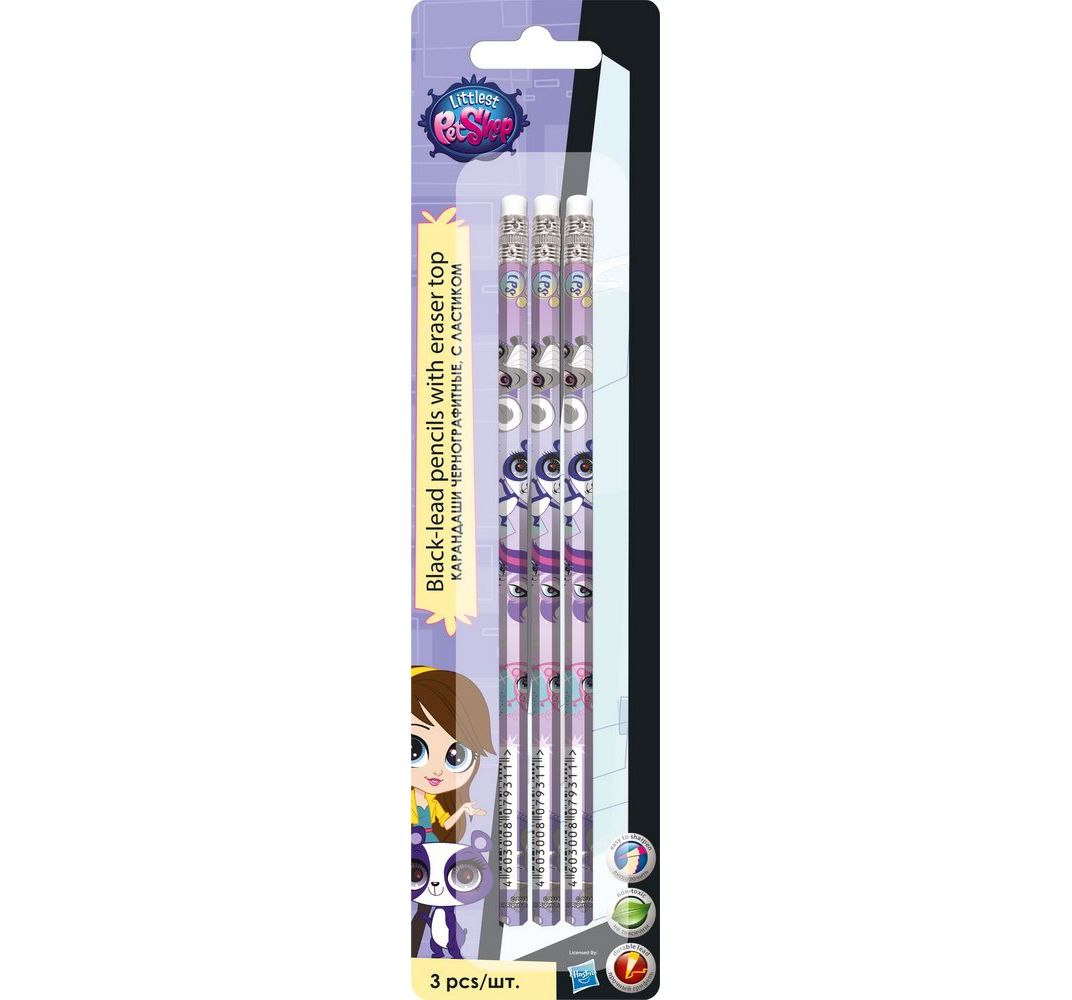 

Littlest Pet Shop Карандаши чернографитные HB Littlest Pet Shop шестигран. с ластиком 3 шт