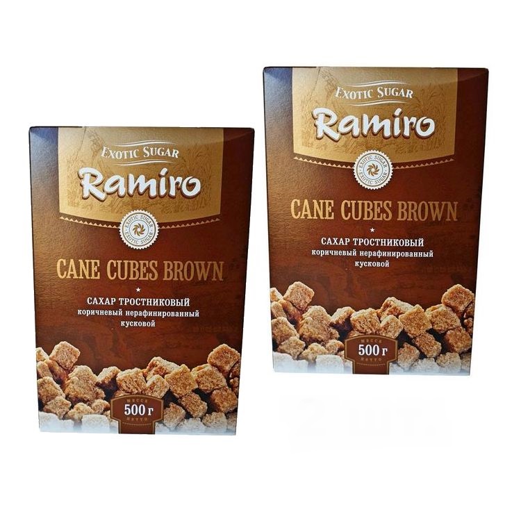 Сахар тростниковый RAMIRO кусковой коричневый нерафинированный, 500г х 2 шт