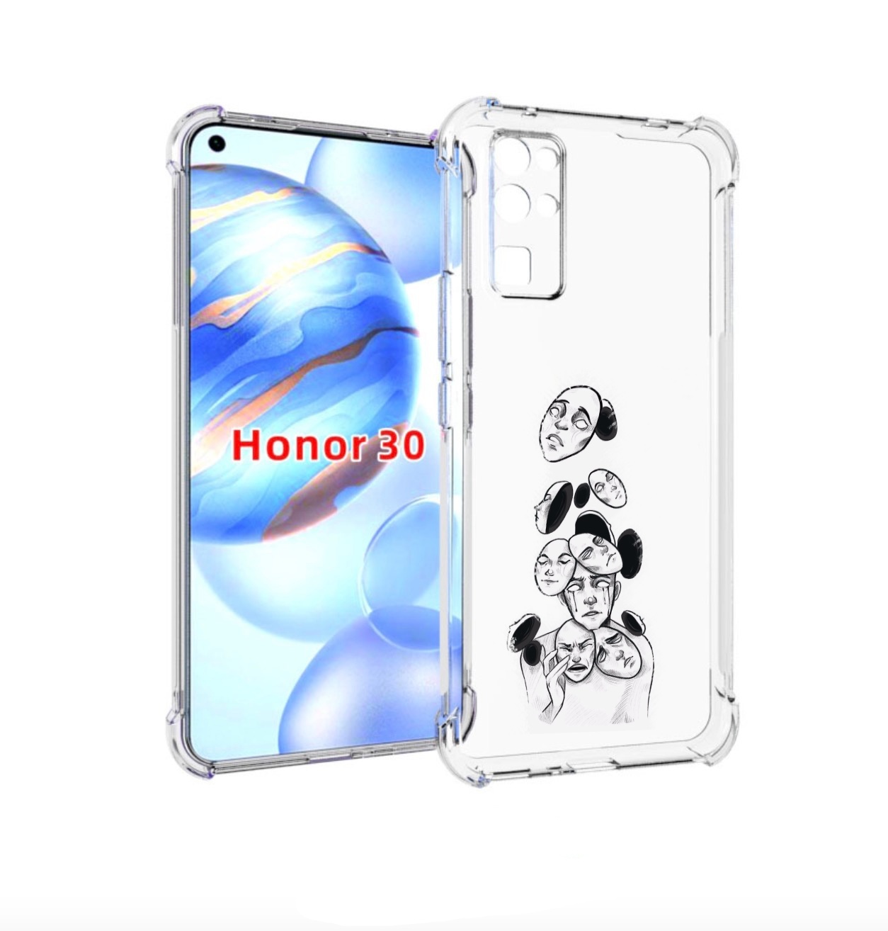 

Чехол бампер MyPads человек с разными масками для Honor 30 (BMH-, Прозрачный, Tocco