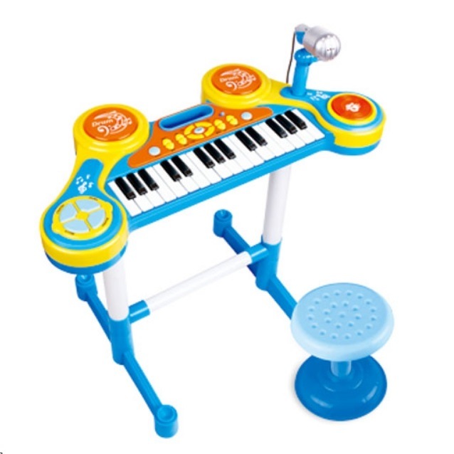 

Игрушечный синтезатор Babydays, со стульчиком, микрофоном, ударными, HC-3012C (голубой), 224008