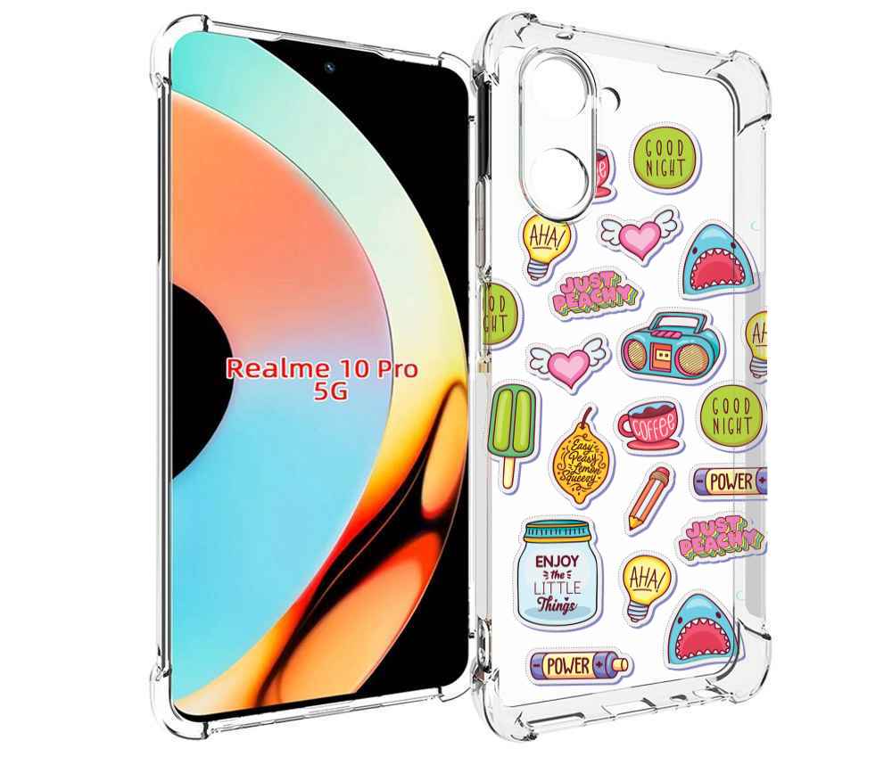 

Чехол бампер MyPads стикер-пак для Realme 10 Pro противоударный, Прозрачный, Tocco