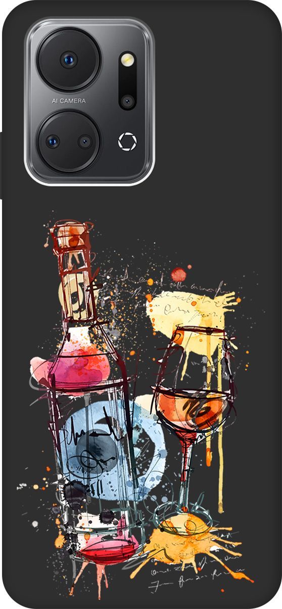 

Матовый Soft Touch Чехол на Honor X7a "Aquarelle Wine" черный, Черный;голубой, 159390