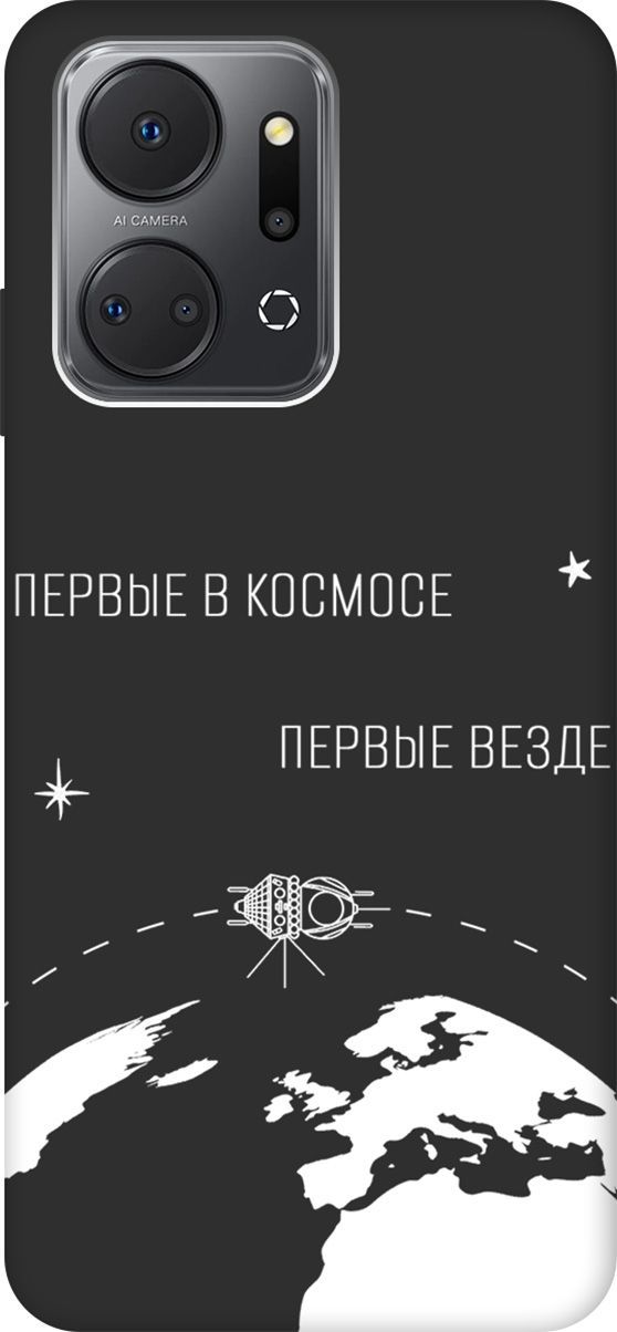

Матовый Soft Touch Чехол на Honor X7a "First in Space W" черный, Черный;желтый, 159390