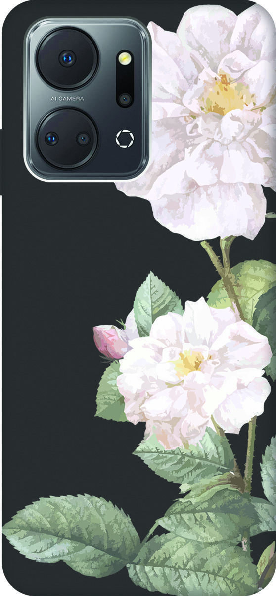 

Матовый Soft Touch Чехол на Honor X7a "White Rose" черный, Черный;желтый, 159390