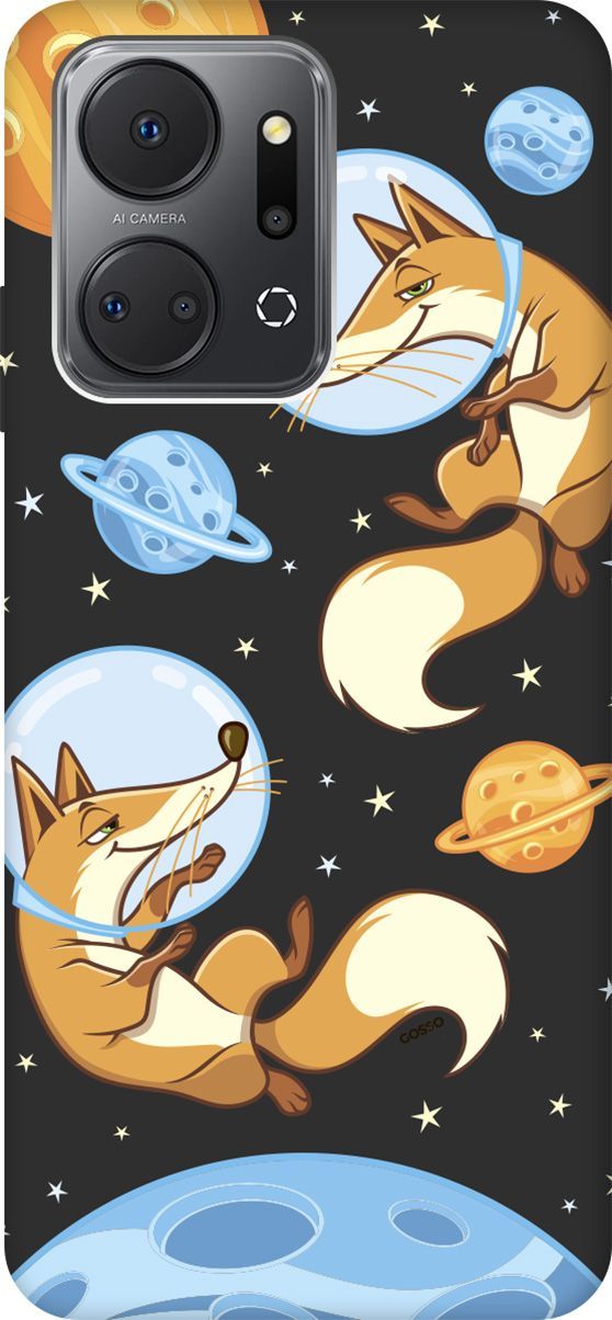 

Матовый Soft Touch Чехол на Honor X7a "CosmoFoxes" черный, Черный;оранжевый, 159390