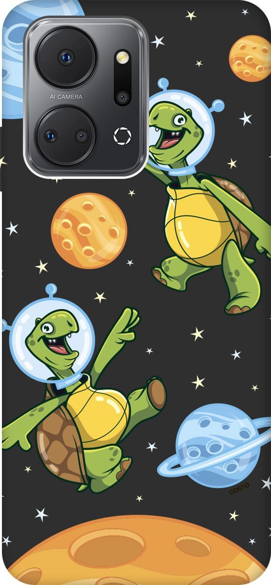 

Матовый Soft Touch Чехол на Honor X7a "CosmoTurtles" черный, Черный;бежевый, 159390