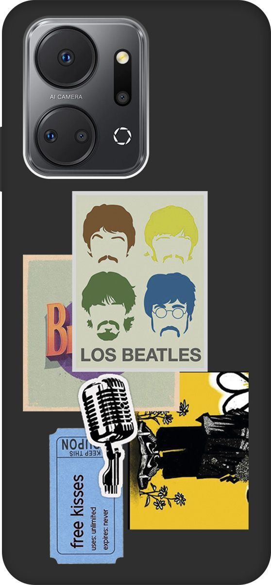 

Матовый Soft Touch Чехол на Honor X7a "Beatles Stickers" черный, Черный;белый, 159391