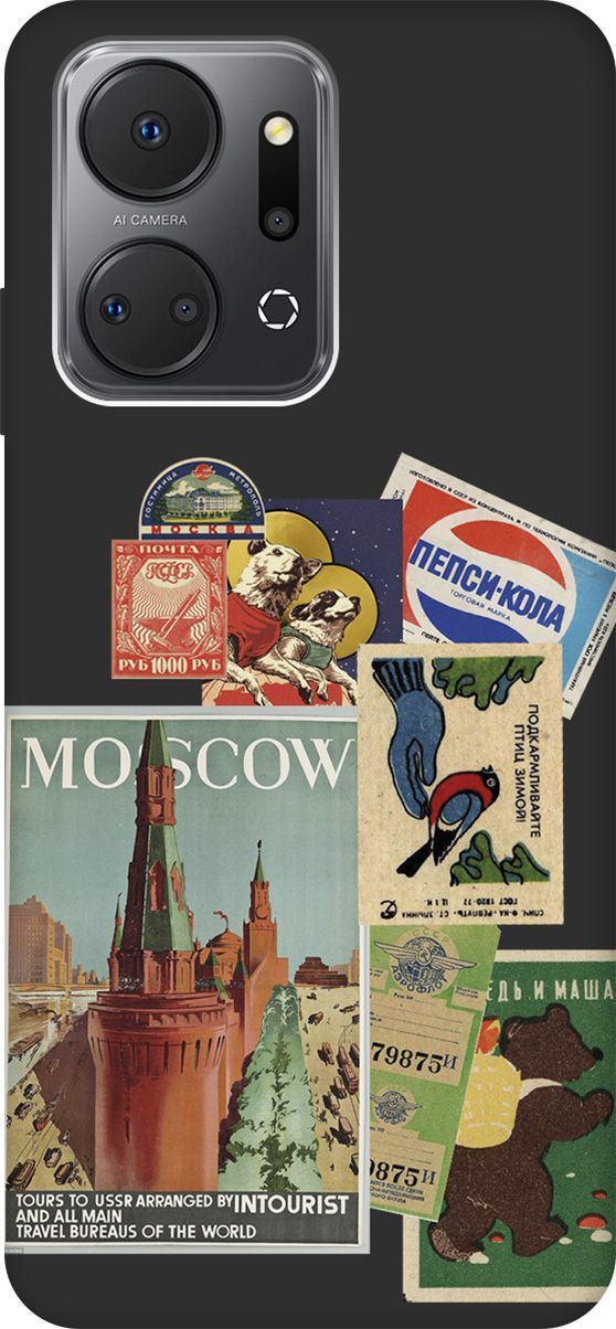 

Матовый Soft Touch Чехол на Honor X7a "Soviet Stickers" черный, Черный;голубой, 159391
