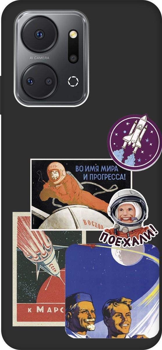 

Чехол на Honor X7a "Yuri Gagarin Stickers" черный, Черный;белый, 159391