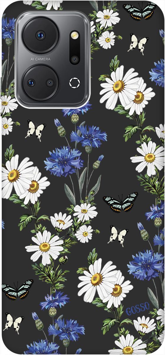 

Матовый Soft Touch Чехол на Honor X7a "Hello, Camomiles" черный, Черный;белый, 159391