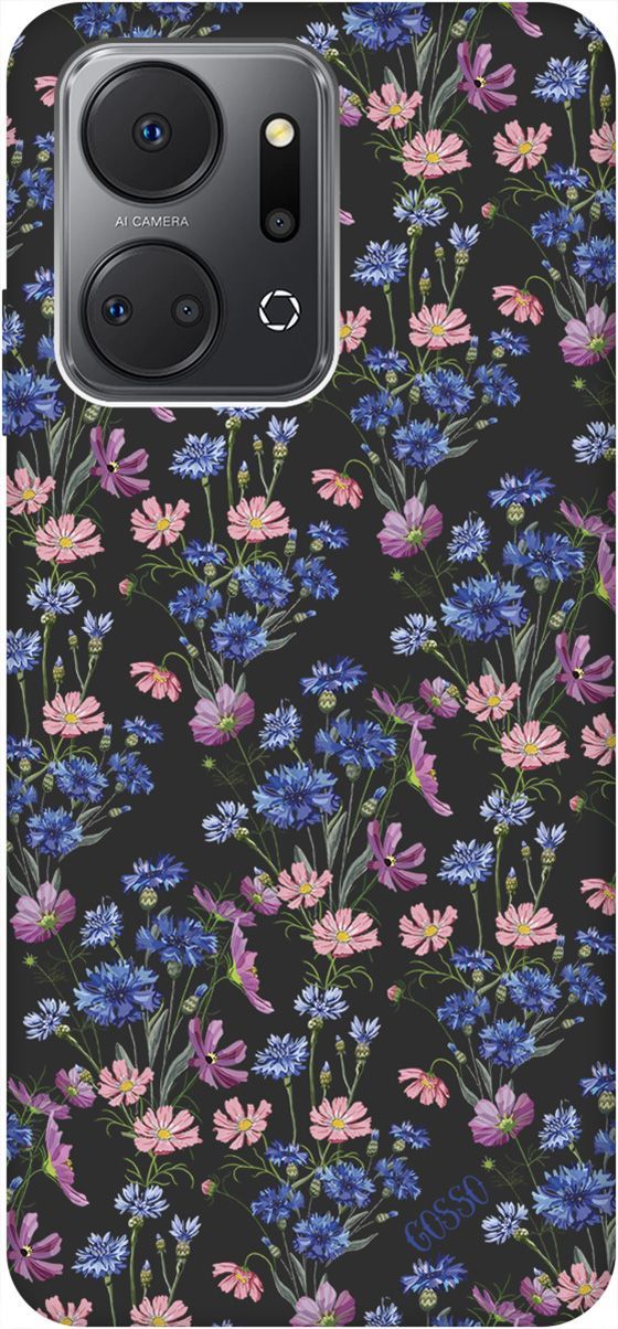 

Матовый Soft Touch Чехол на Honor X7a "Lovely Cornflowers" черный, Черный;голубой, 159391