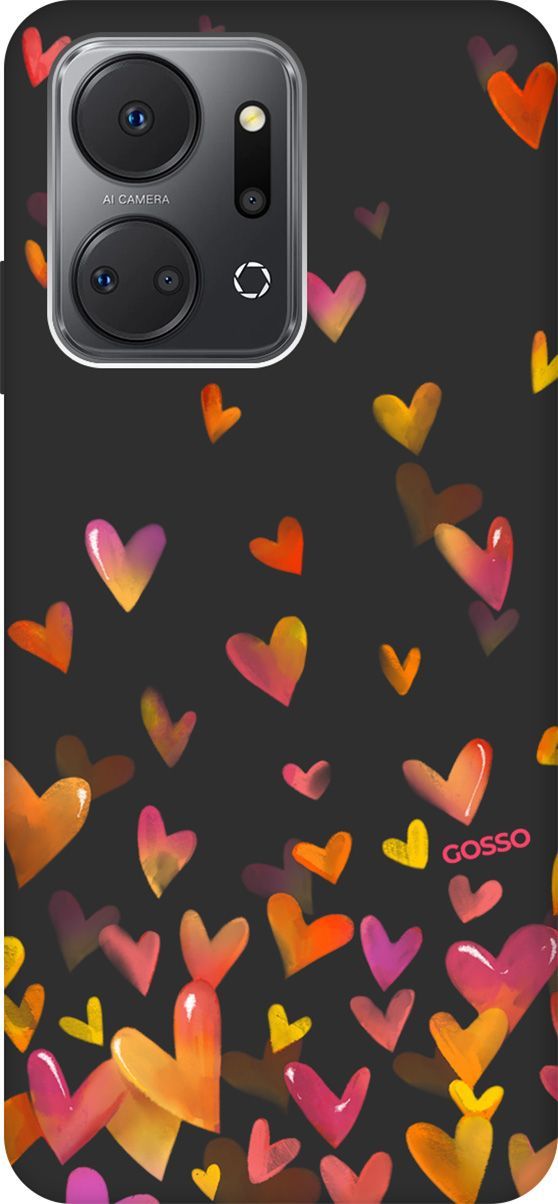 

Матовый Soft Touch Чехол на Honor X7a "Flying Hearts" черный, Черный;желтый, 159391