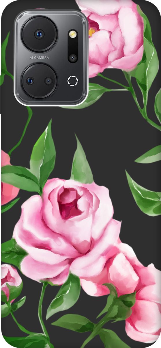 

Матовый Soft Touch Чехол на Honor X7a "Amazing Peonies" черный, Черный;зеленый, 159391