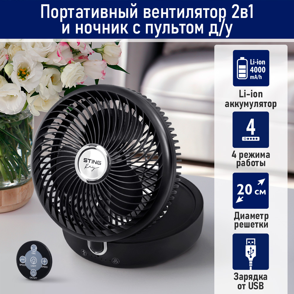 

Вентилятор ручной StingRay ST-FN4129A черный, ST-FN4129A