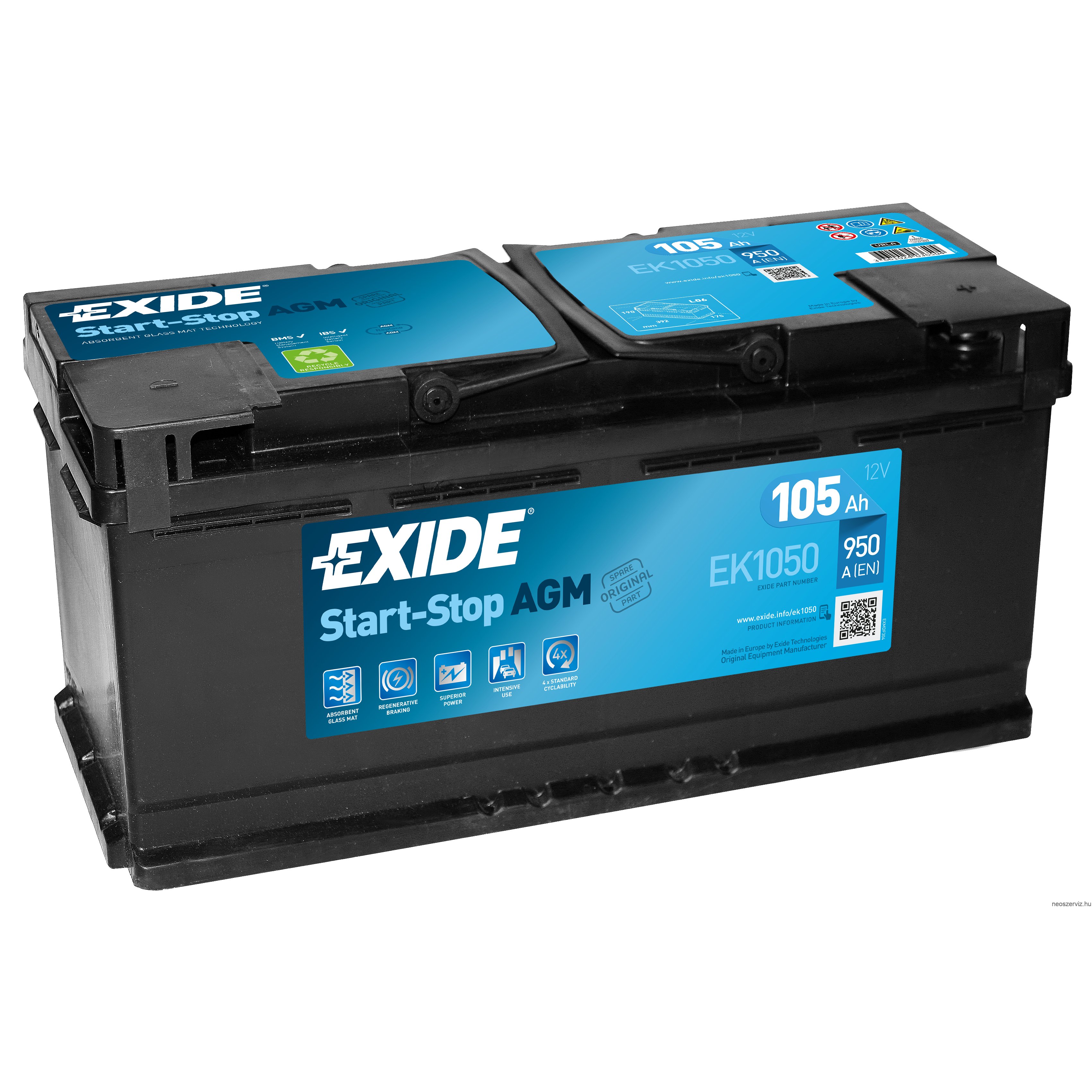 Аккумулятор автомобильный EXIDE AGM EK1050 105Ah ОП 950A