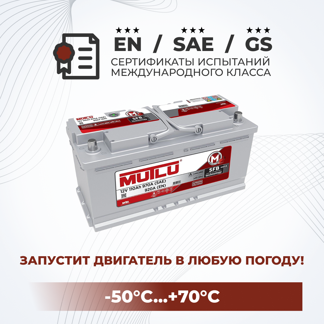 

Аккумулятор автомобильный MUTLU (L6.110.092.A) 110Ah ОП 920А, MUTLU 1