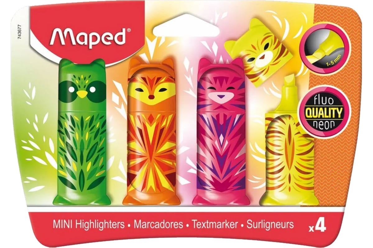 

Набор текстовыделителей Maped Mini Friends Fluo Pep's, линия 1-5мм, 3 уп., Разноцветный, Mini Friends