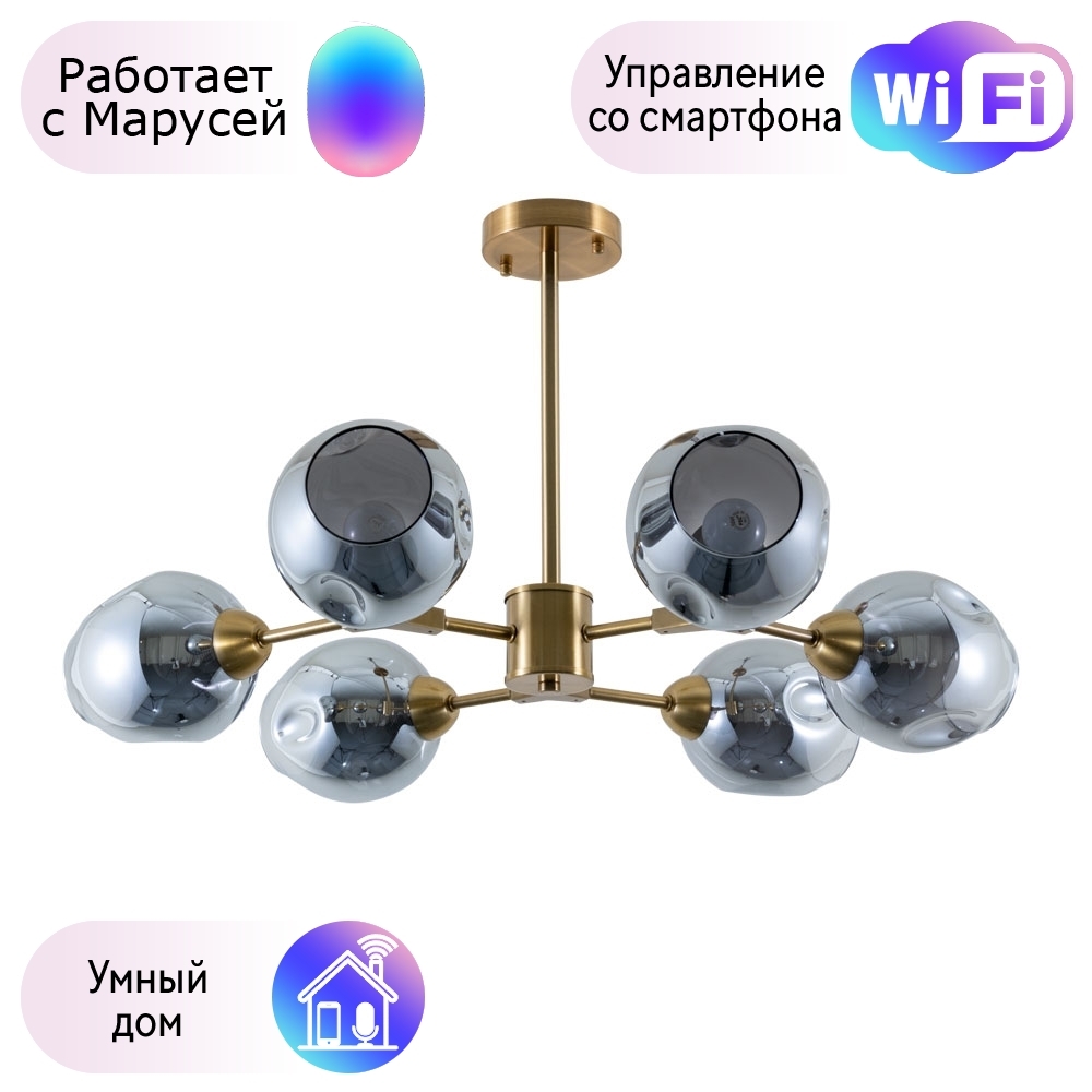 

Люстра на штанге Arte Lamp Yuka Smoky с поддержкой Маруся A7759PL-6PB-М