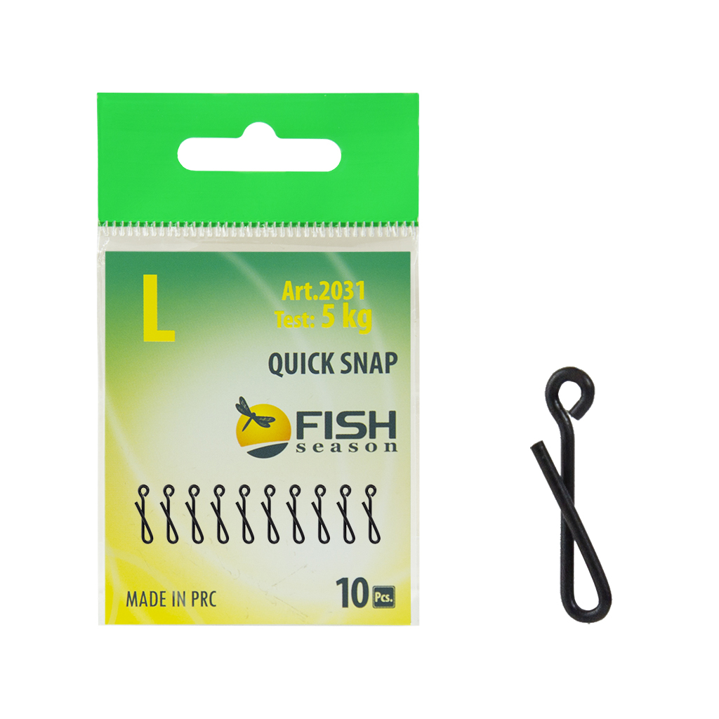 Застёжки безузловые Fish Season QUICK SNAP 2031 # L (11мм, 5кг), быстросъёмные (10шт)