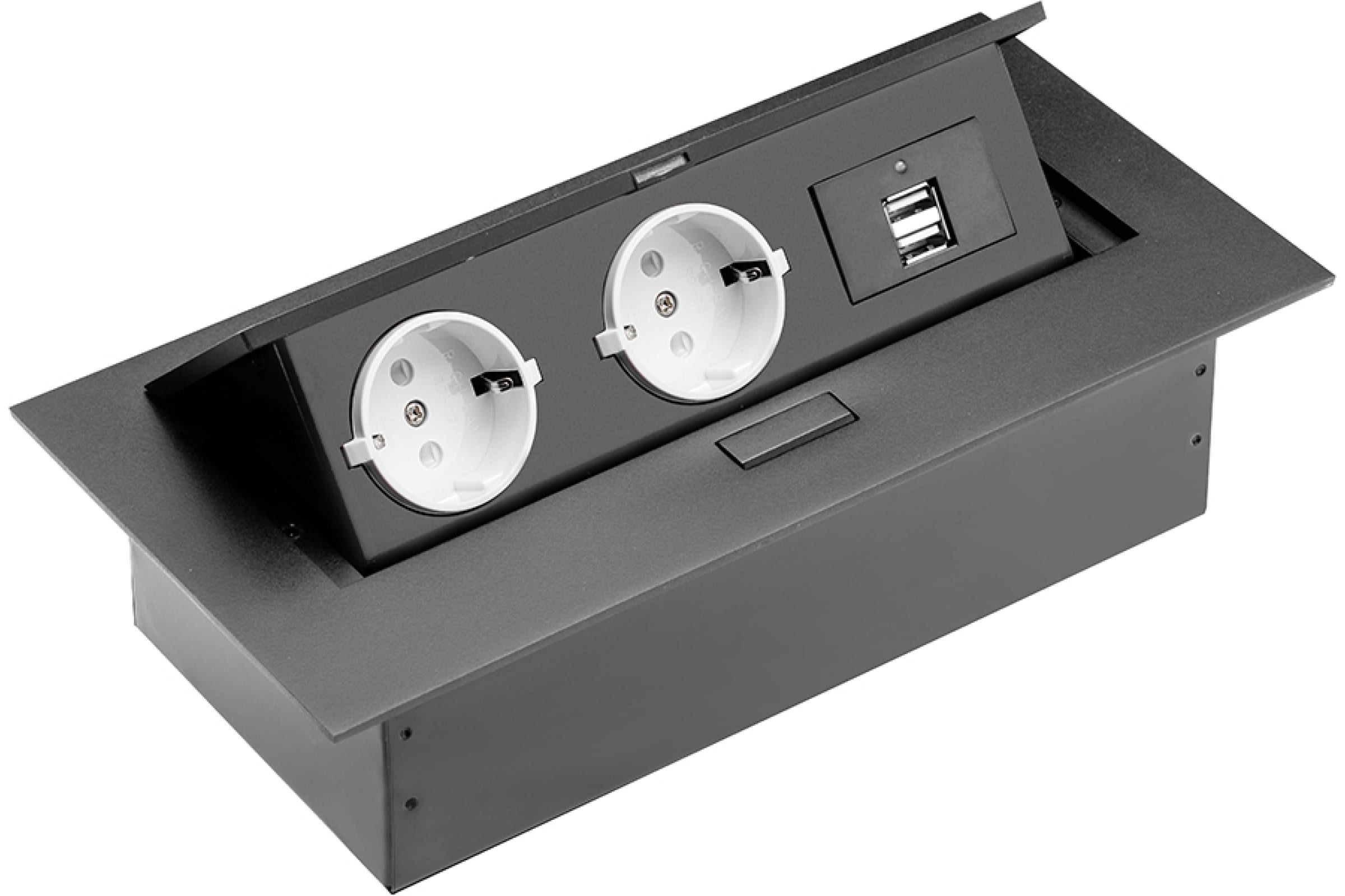 

Блок розеток прямоугольный врезной 2 розетки AE-PBU2GU-20 (French) 2xUSB, черный, с провод