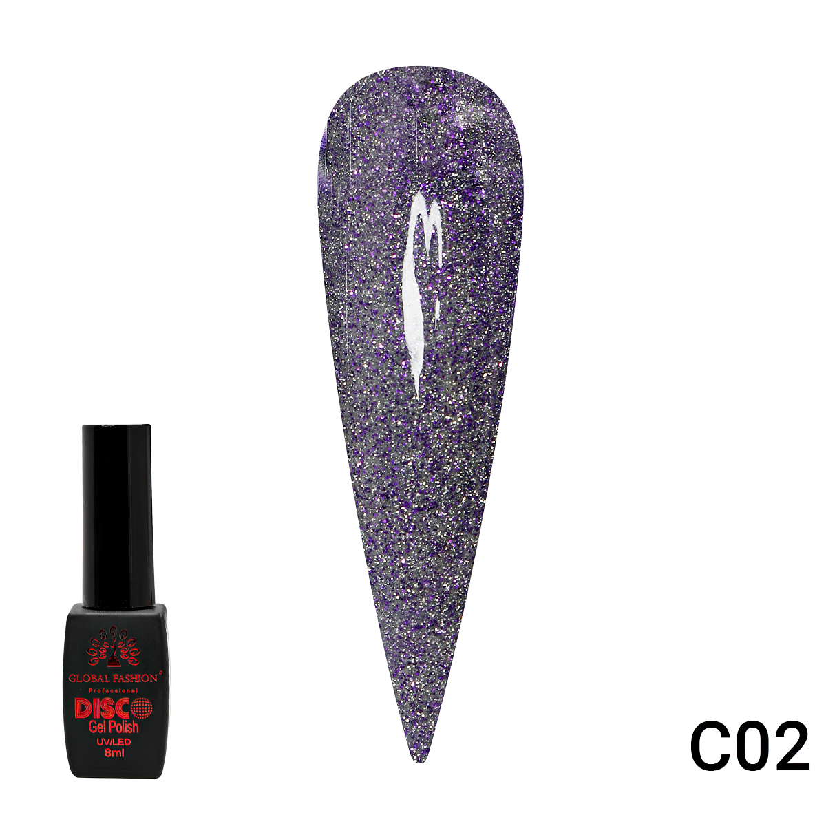 

Гель лак Global Fashion Disco Gel Polish C02 светоотражающий 8 мл